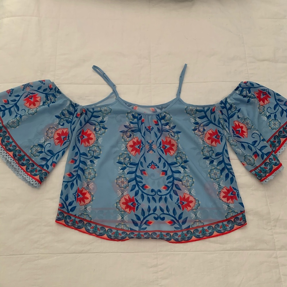 Patterned Cold Shoulder Top